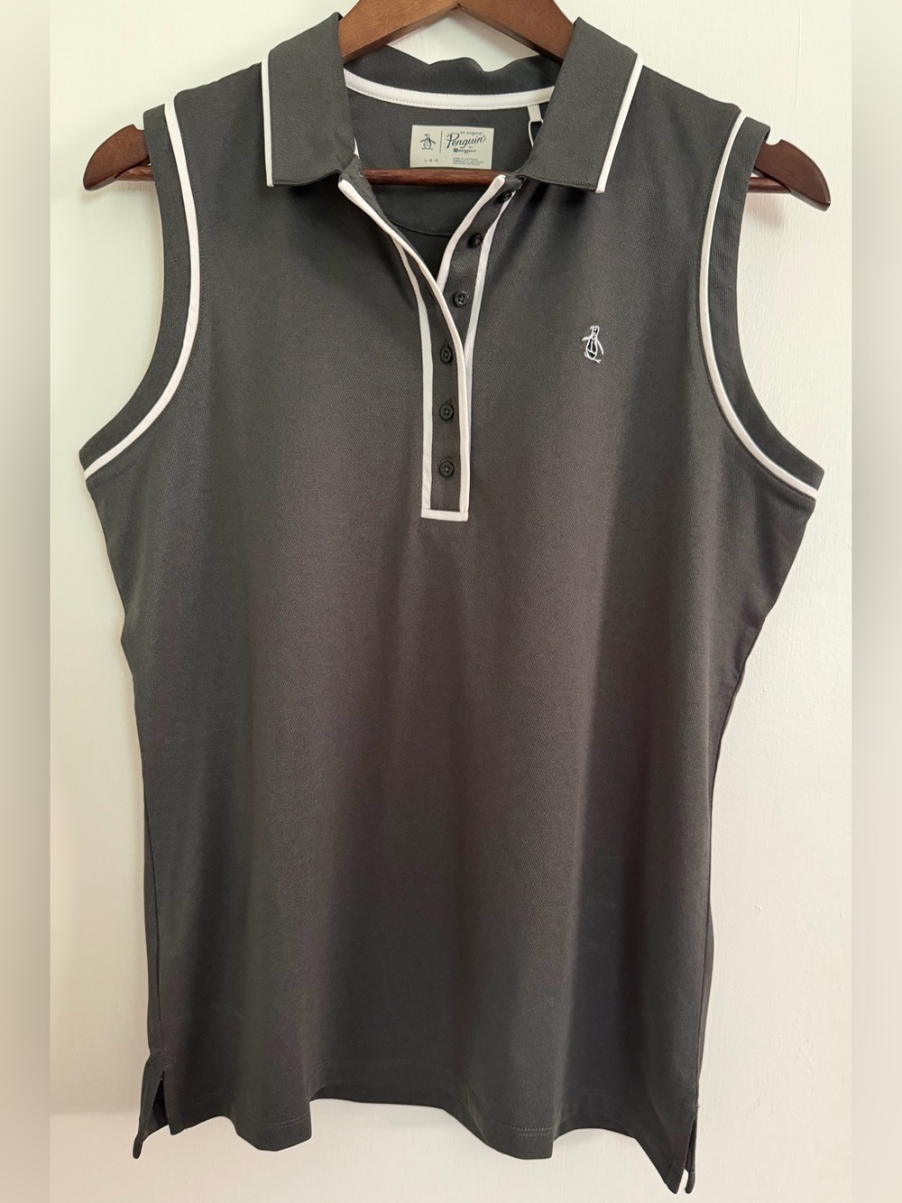 Original Penguin Charcoal Sleeveless Golf Polo Tank Top, Size L - Picture 2 of 15